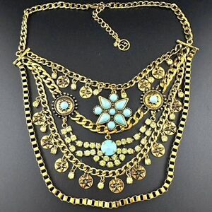 Erica Lyons Gold Tone Turquoise Blue & Green Statement Necklace